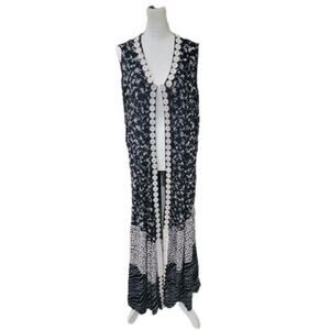 Lola P Floral Daisy Kimono Women's Small Maxi‎ Length Sleeveless Boho Hippie